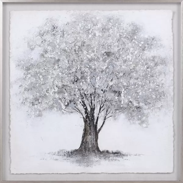 Framed Art-Kirkland's Home Silver Tree Rice Paper Framed Art Print Silver/White