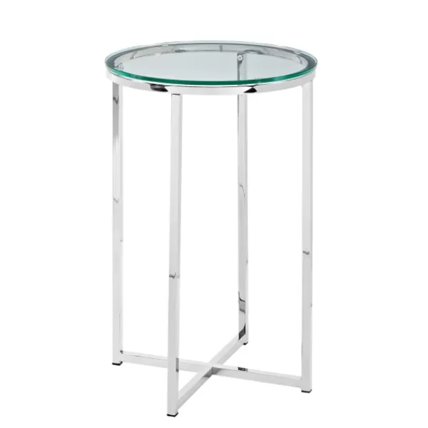 Accent & End Tables-Kirkland's Home Silvery Glass Top X Base Round Accent Table