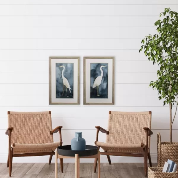 Framed Art-Kirkland's Home Simple Egret 2-Pc. Framed Wall Art Set White/Blue