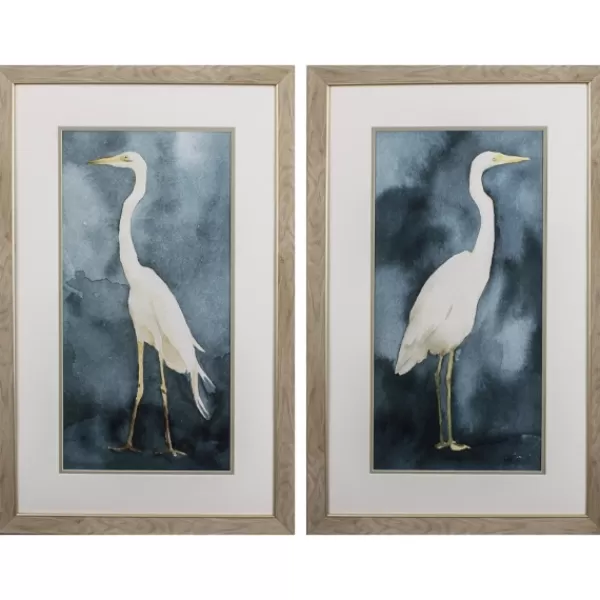 Framed Art-Kirkland's Home Simple Egret 2-Pc. Framed Wall Art Set White/Blue