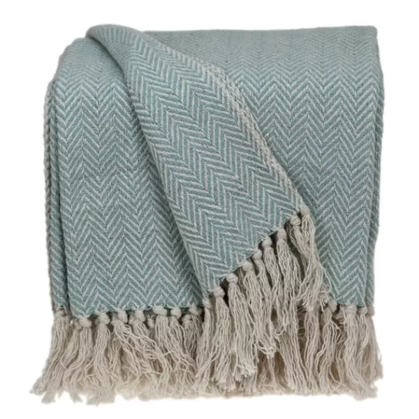 Blankets & Throws-Kirkland's Home Sky Blue Chevron Cotton Handloomed Tassel Throw Blue/White