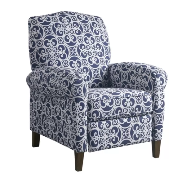 Accent Chairs-Kirkland's Home Sky Blue Fretwork Upholstered High Back Recliner Blue/White