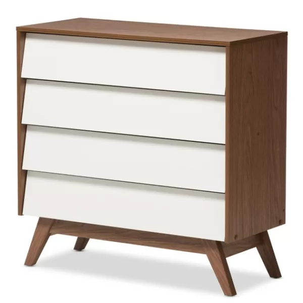 Dressers & Chests-Kirkland's Home Slant Two-Tone Walnut 4-Drawer Chest