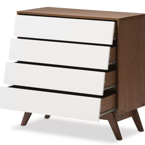 Dressers & Chests-Kirkland's Home Slant Two-Tone Walnut 4-Drawer Chest