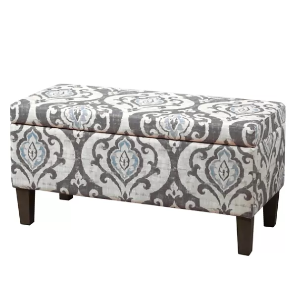 Benches & Ottomans-Kirkland's Home Slate Blue Ikat Storage Ottoman Blue/Gray