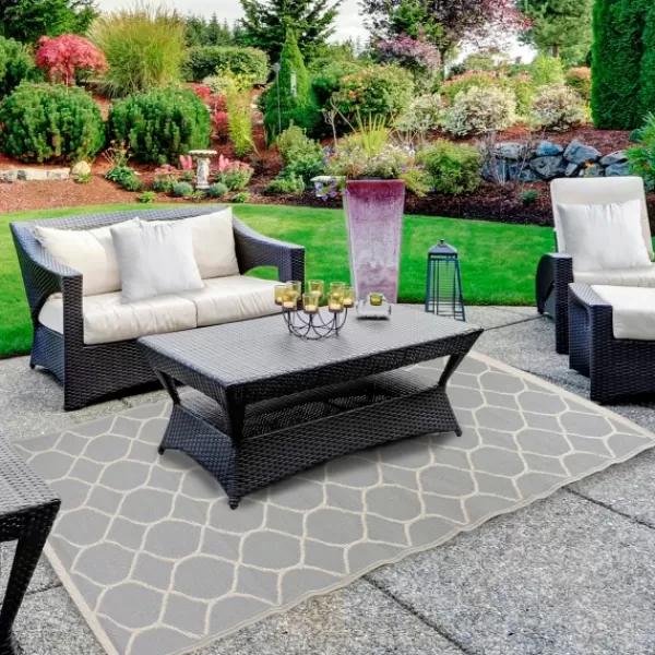 Outdoor Rugs-Kirkland's Home Slate Honeycomb Outdoor Area Rug, 4X6 Gray/White