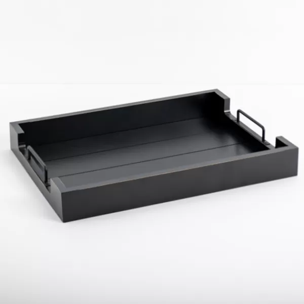 Decorative Trays-Kirkland's Home Slatted Wood & Metal Handles Tray Black