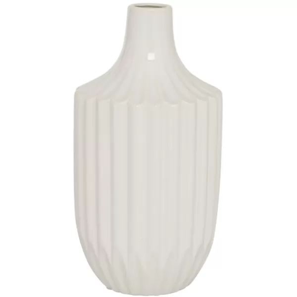 Vases-Kirkland's Home Slender Curtain Ribbed Vase, 13 In. White