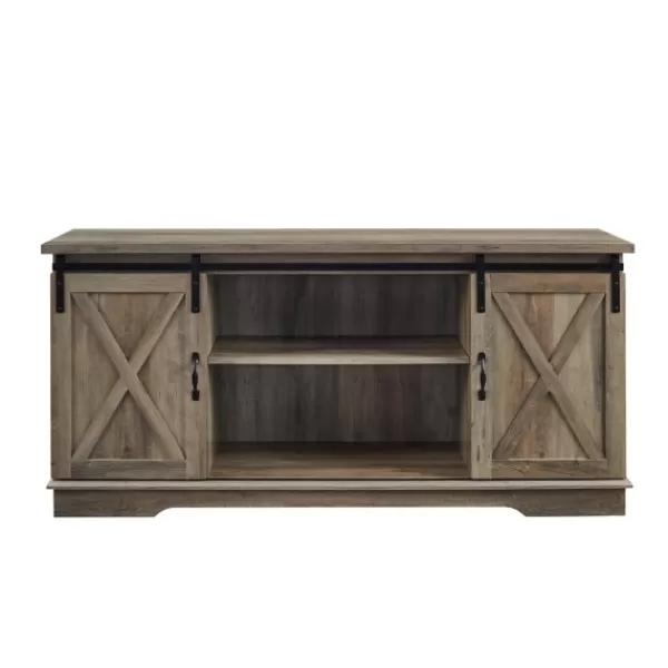 Tv Stands & Media Consoles-Kirkland's Home Sliding Barn Door Open Shelf Wash Tv Stand Gray