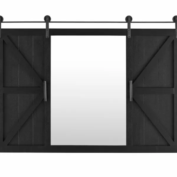 Decorative Mirrors-Kirkland's Home Sliding Barn Door Wall Mirror Black