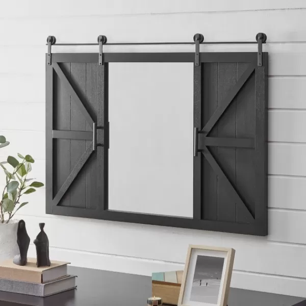 Decorative Mirrors-Kirkland's Home Sliding Barn Door Wall Mirror Black