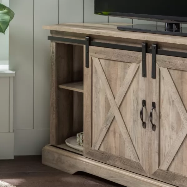 Tv Stands & Media Consoles-Kirkland's Home Sliding Barn Doors Corner Tv Stand Gray