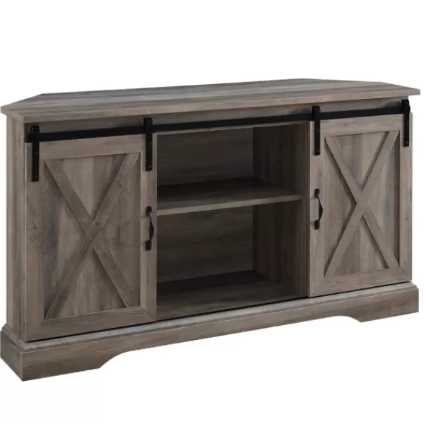 Tv Stands & Media Consoles-Kirkland's Home Sliding Barn Doors Corner Tv Stand Gray
