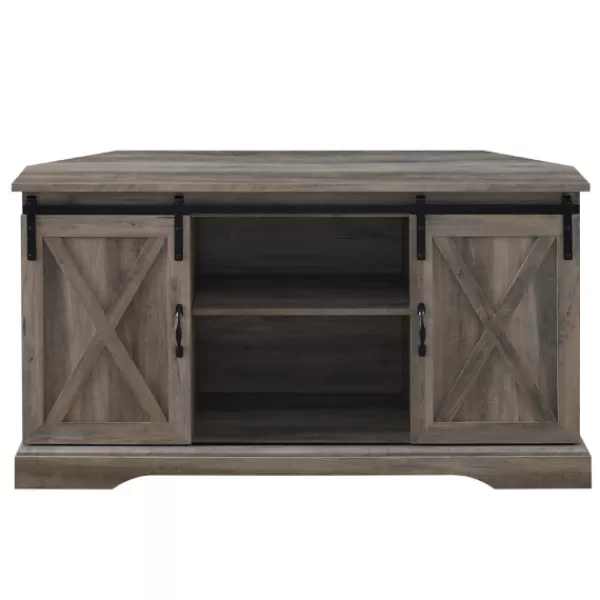 Tv Stands & Media Consoles-Kirkland's Home Sliding Barn Doors Corner Tv Stand Gray