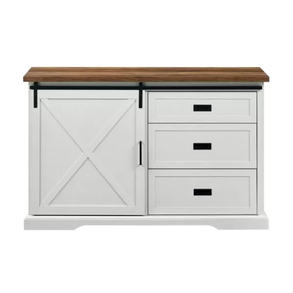 Cabinets & Sideboards-Kirkland's Home Sliding Door And 3-Drawer Sideboard White