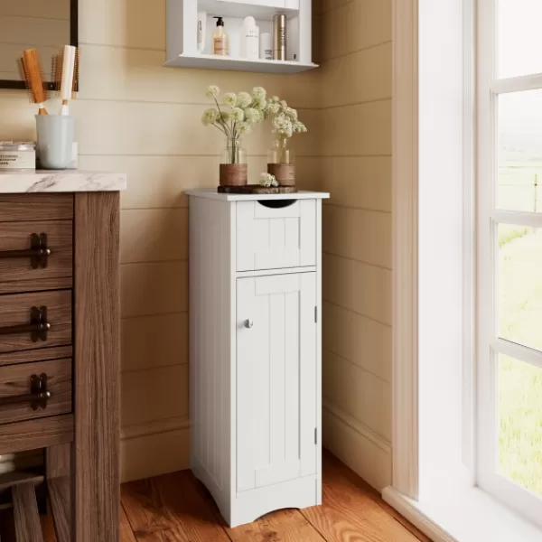 Bathroom Furniture-Kirkland's Home Slim Single Door Cabinet With Drawer White