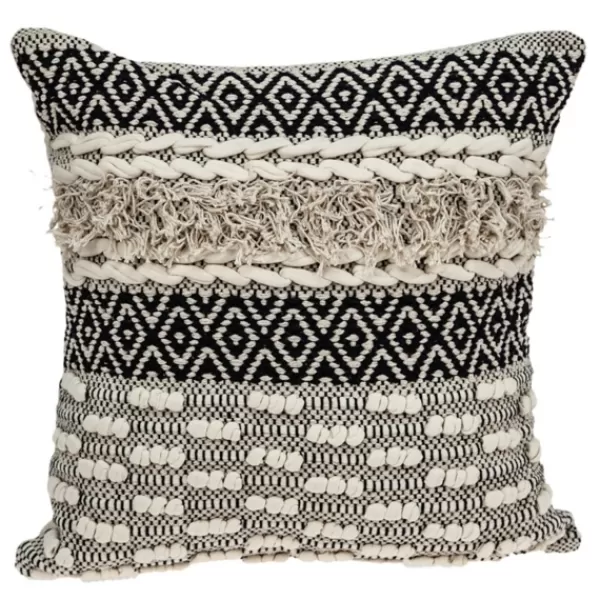 Pillows-Kirkland's Home Sloane Shaggy Knotted Throw Pillow Ivory/Black