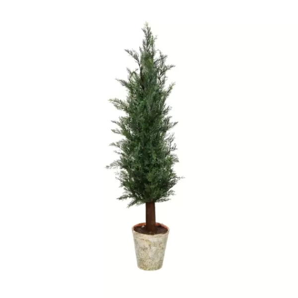 Trees & Topiaries-Kirkland's Home Small Cedar Tree In Mossy White Planter, 36 In.