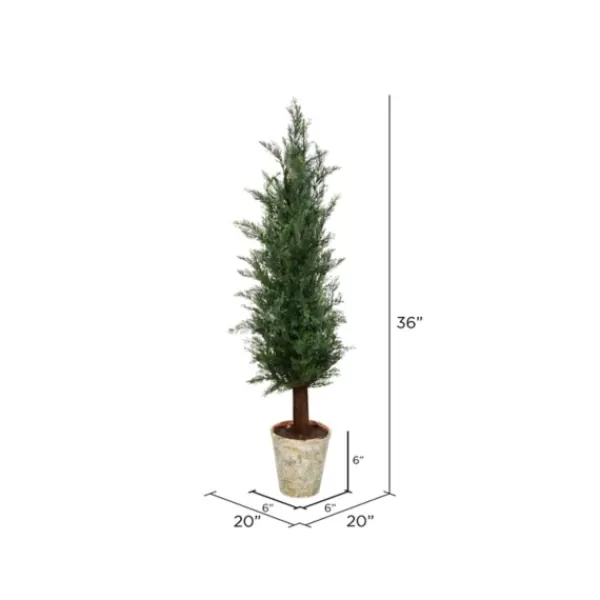 Trees & Topiaries-Kirkland's Home Small Cedar Tree In Mossy White Planter, 36 In.