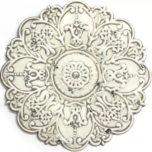 Wall Plaques-Kirkland's Home Small Metal Medallion Wall Plaque White