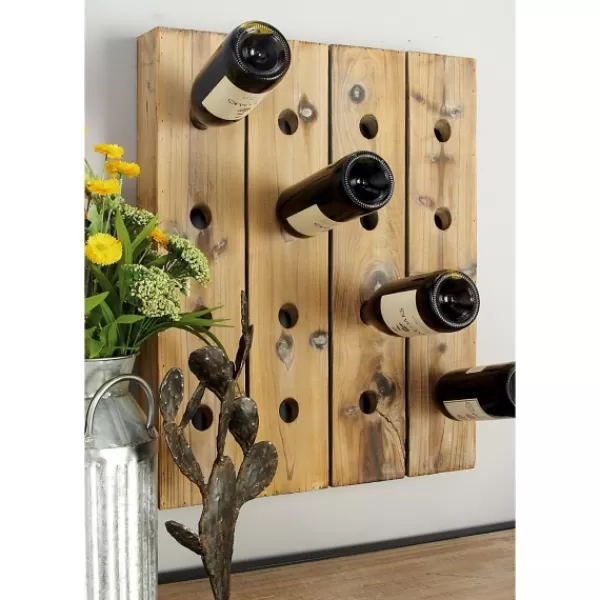 Decorative Accents-Kirkland's Home Small Rustic Barn Wood Wine Bottle Holder Brown