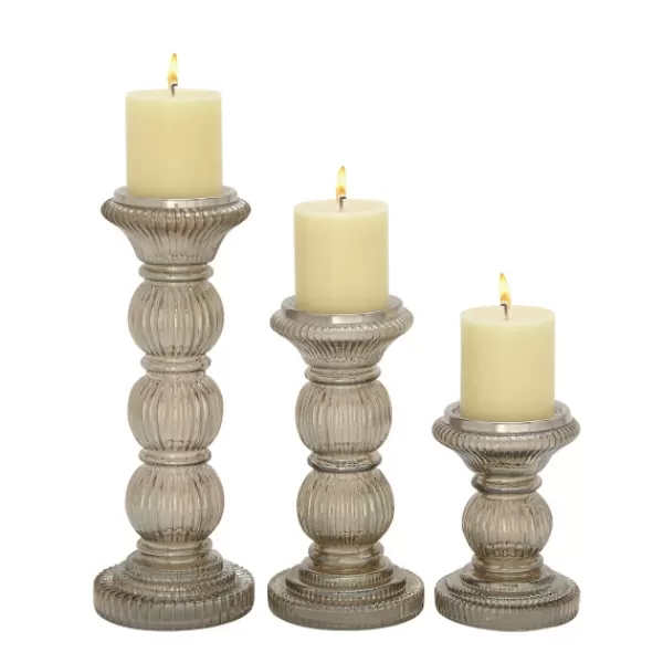 Candle Holders-Kirkland's Home Smoke Glass Pillar Candle Holders, Set Of 3 Gray