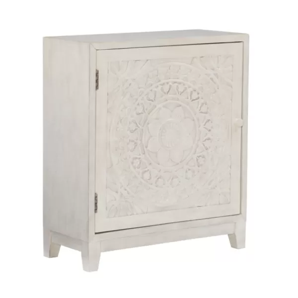 Cabinets & Sideboards-Kirkland's Home Smokey Resin Medallion Door Cabinet White