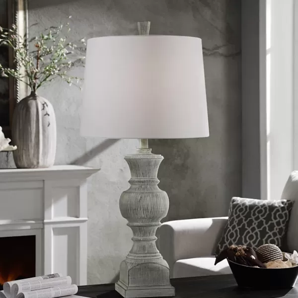 Table Lamps-Kirkland's Home Smokey Slate Gray Baluster Grain Table Lamp White