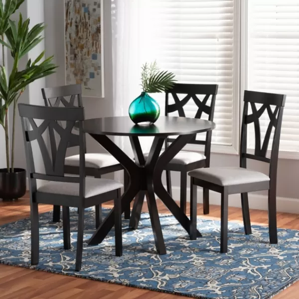 Dining Tables-Kirkland's Home Smoky Gray Upholstered Swoop Back 5-Pc. Dining Set