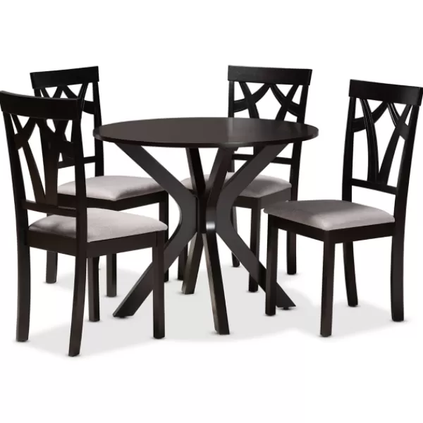 Dining Tables-Kirkland's Home Smoky Gray Upholstered Swoop Back 5-Pc. Dining Set