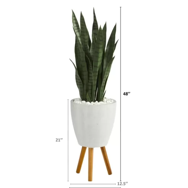 Trees & Topiaries-Kirkland's Home Snake Plant In White Tri-Pod Planter