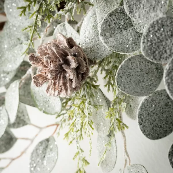 Wreaths-Kirkland's Home Snow Dusted Eucalyptus And Pinecone Wreath Green/Brown/White