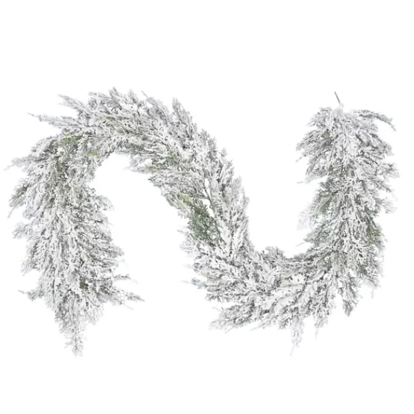 Arrangements & Greenery-Kirkland's Home Snowy Cedar Garland, 75 In. White/Green