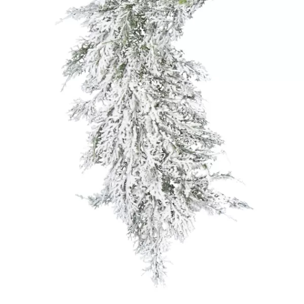 Arrangements & Greenery-Kirkland's Home Snowy Cedar Garland, 75 In. White/Green