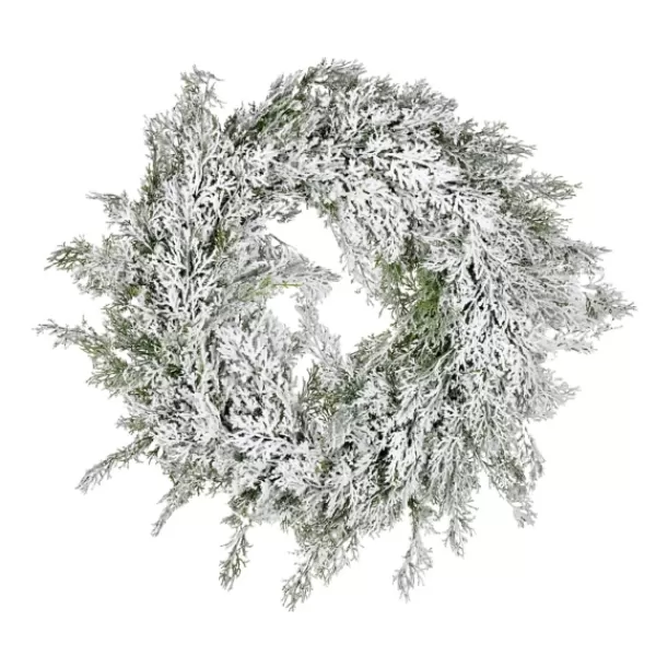 Wreaths-Kirkland's Home Snowy Cedar Wreath Green/White