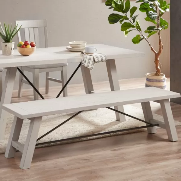 Dining Chairs-Kirkland's Home Sofia Wooden Dining Bench With Metal Bars White