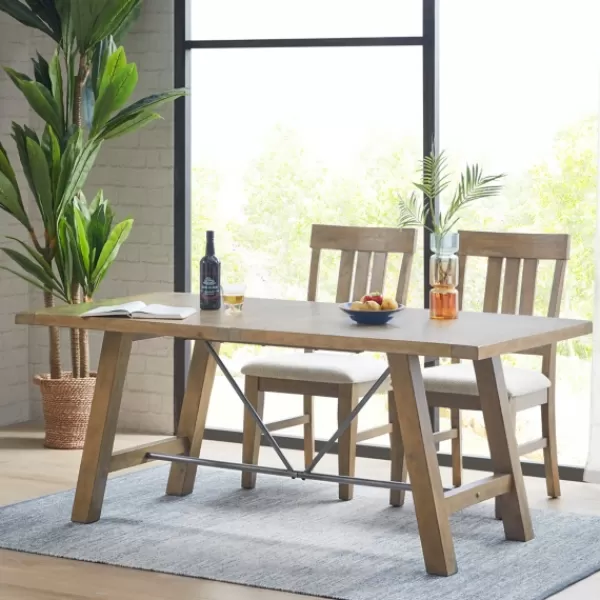 Dining Tables-Kirkland's Home Sofia Wooden Dining Table With Metal Bars Tan