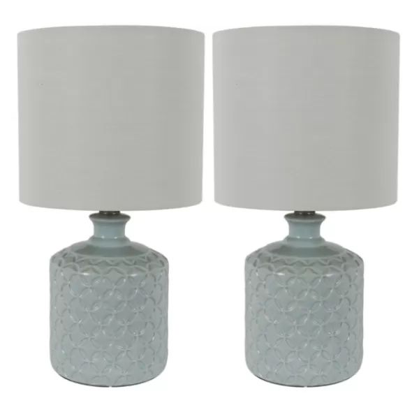 Table Lamps-Kirkland's Home Soft Blue Embossed Ceramic Table Lamps, Set Of 2 White