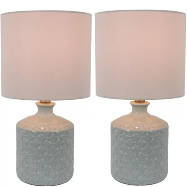 Table Lamps-Kirkland's Home Soft Blue Embossed Ceramic Table Lamps, Set Of 2 White