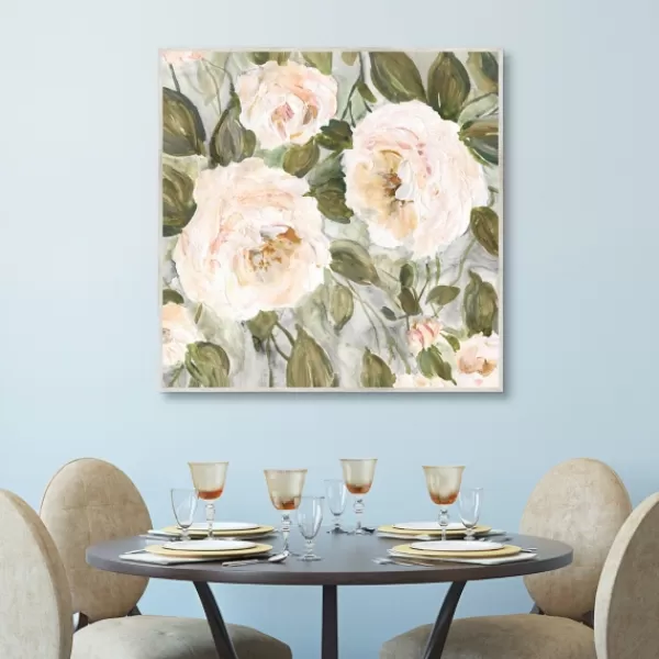 Framed Art-Kirkland's Home Soft California Roses Framed Canvas Art White/Green/Pink