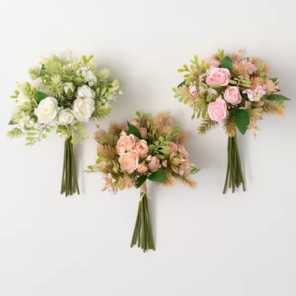 Stems & Bouquets-Kirkland's Home Soft Mini Rose Bouquets, Set Of 3 Pink/White/Green