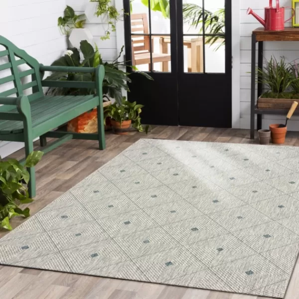 Outdoor Rugs-Kirkland's Home Solitaire Sun Shower Outdoor Area Rug, 5X8 Blue/Ivory