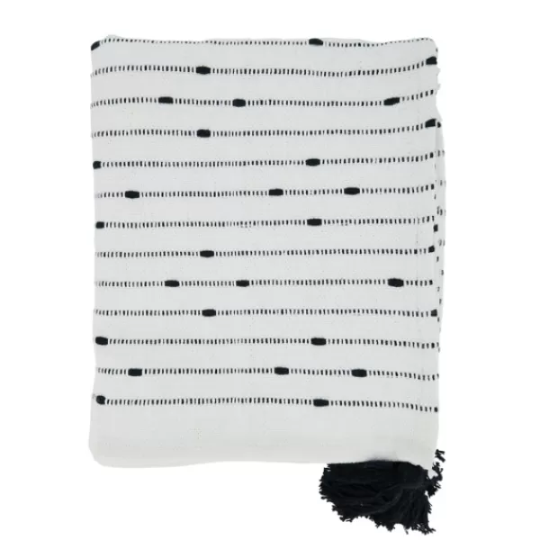 Blankets & Throws-Kirkland's Home Soot Black Textured Striped Tassel Throw White/Black