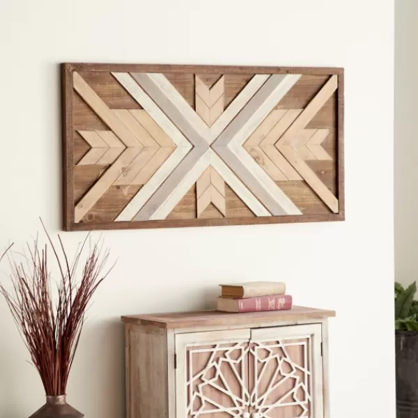 Wall Plaques-Kirkland's Home Southwestern Chevron Wood Wall Plaque Brown