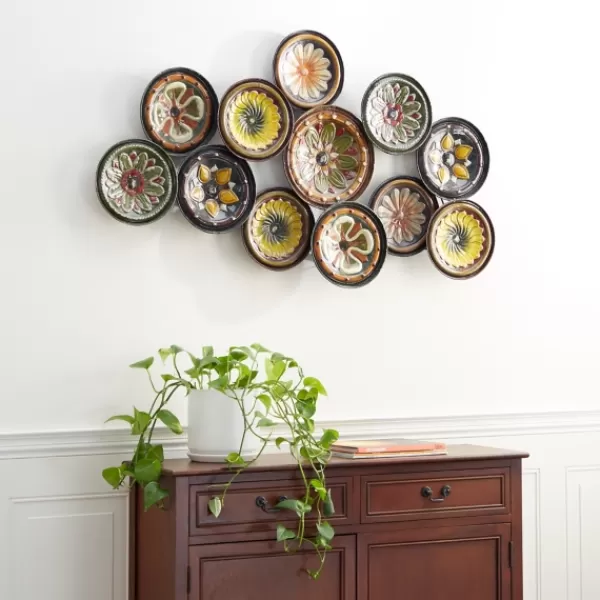 Wall Plaques-Kirkland's Home Southwestern Floral Ceramic Plates Wall Plaque Yellow/Orange/Green