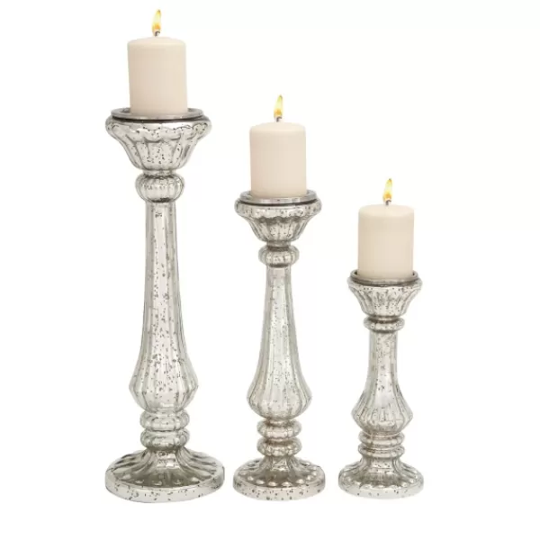 Candle Holders-Kirkland's Home Speckled Mercury Glass Pillar Holders, Set Of 3 Silver