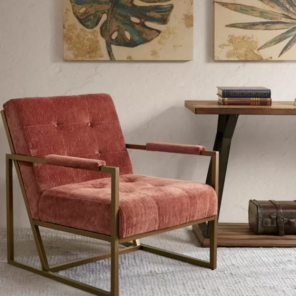 Accent Chairs-Kirkland's Home Spice Button Tufted Angular Vintage Accent Chair Pink