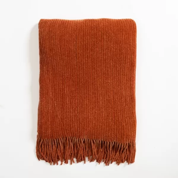 Blankets & Throws-Kirkland's Home Spice Chenille Ribbed Throw Orange