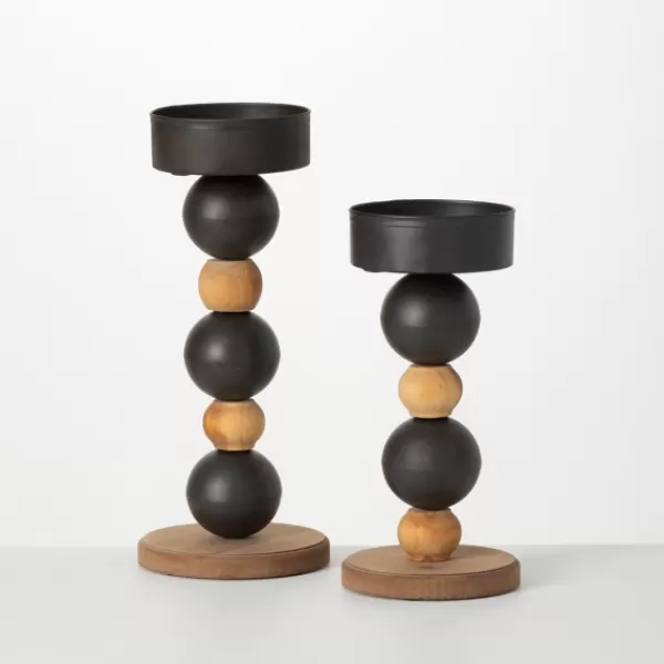 Candle Holders-Kirkland's Home Spiked Sphere 2-Pc. Pillar Candle Holder Set Brown/Black