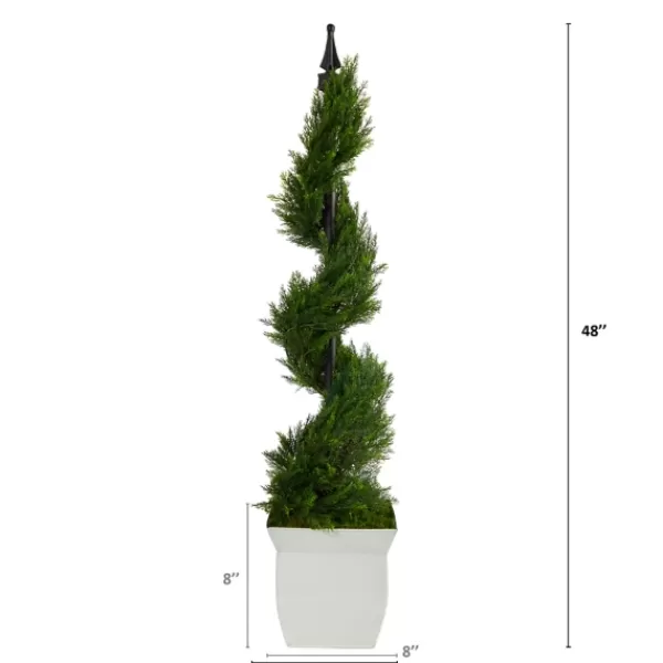 Trees & Topiaries-Kirkland's Home Spiral Cypress Topiary In White Planter, 48 In.